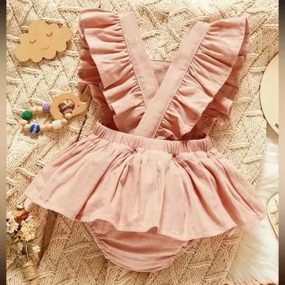 Pink Embroidered Ruffle Romper - Picture 2 of 5
